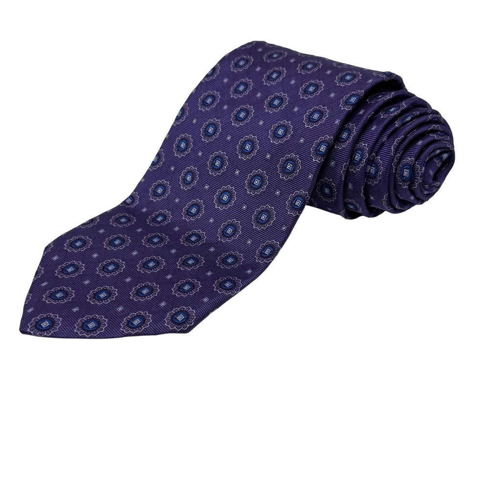 Brooks‎ Brothers Necktie Men Purple Blue Medallion Silk Classic Formal 3.25 Inch